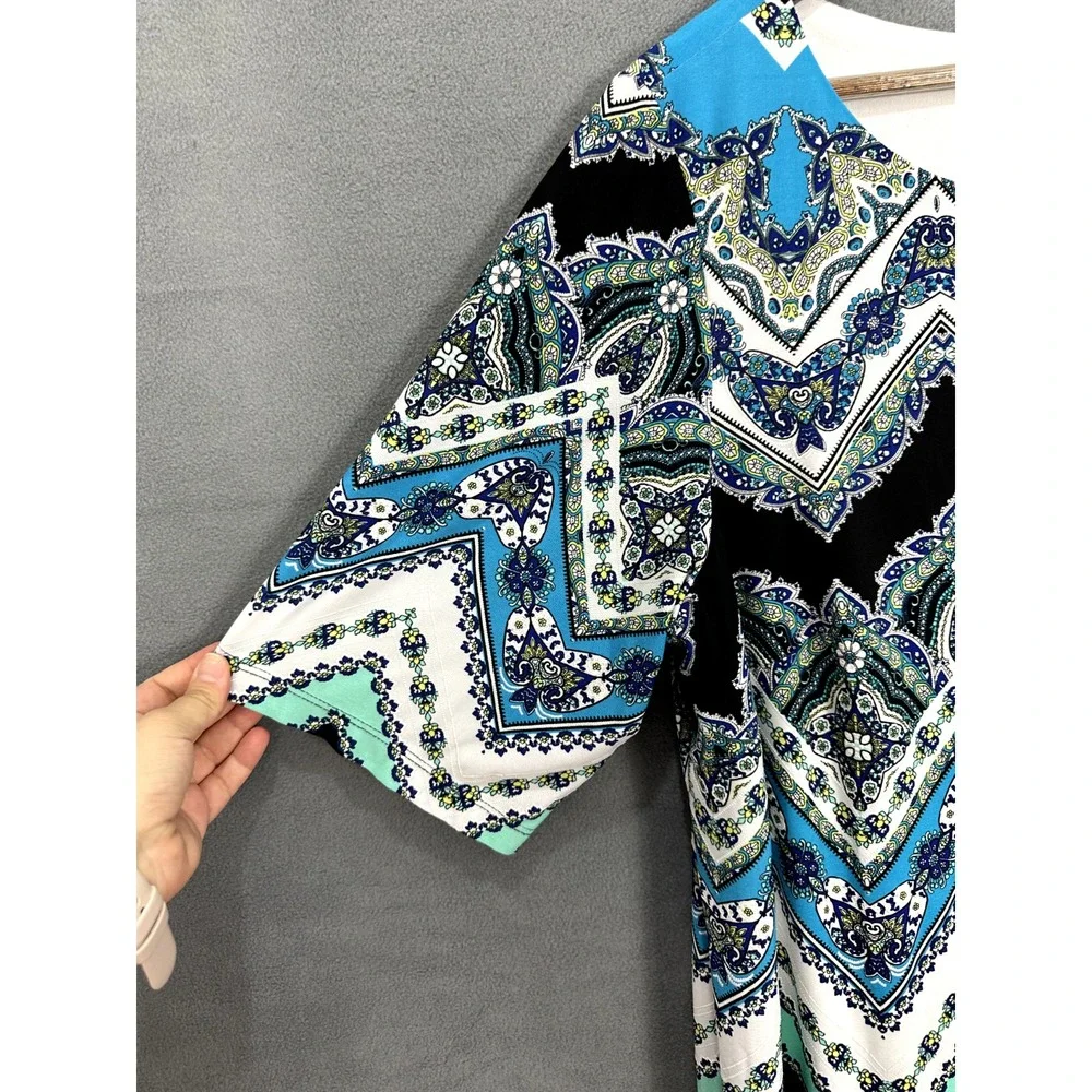 Sandra Dareen‎ Shift Dress Womens 2X Blue Geometric Stretch Art To Wear Boho